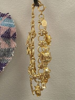 Vintage Kirks Folly Gold-Tone Whimsical Cat Lady Charm Bracelet